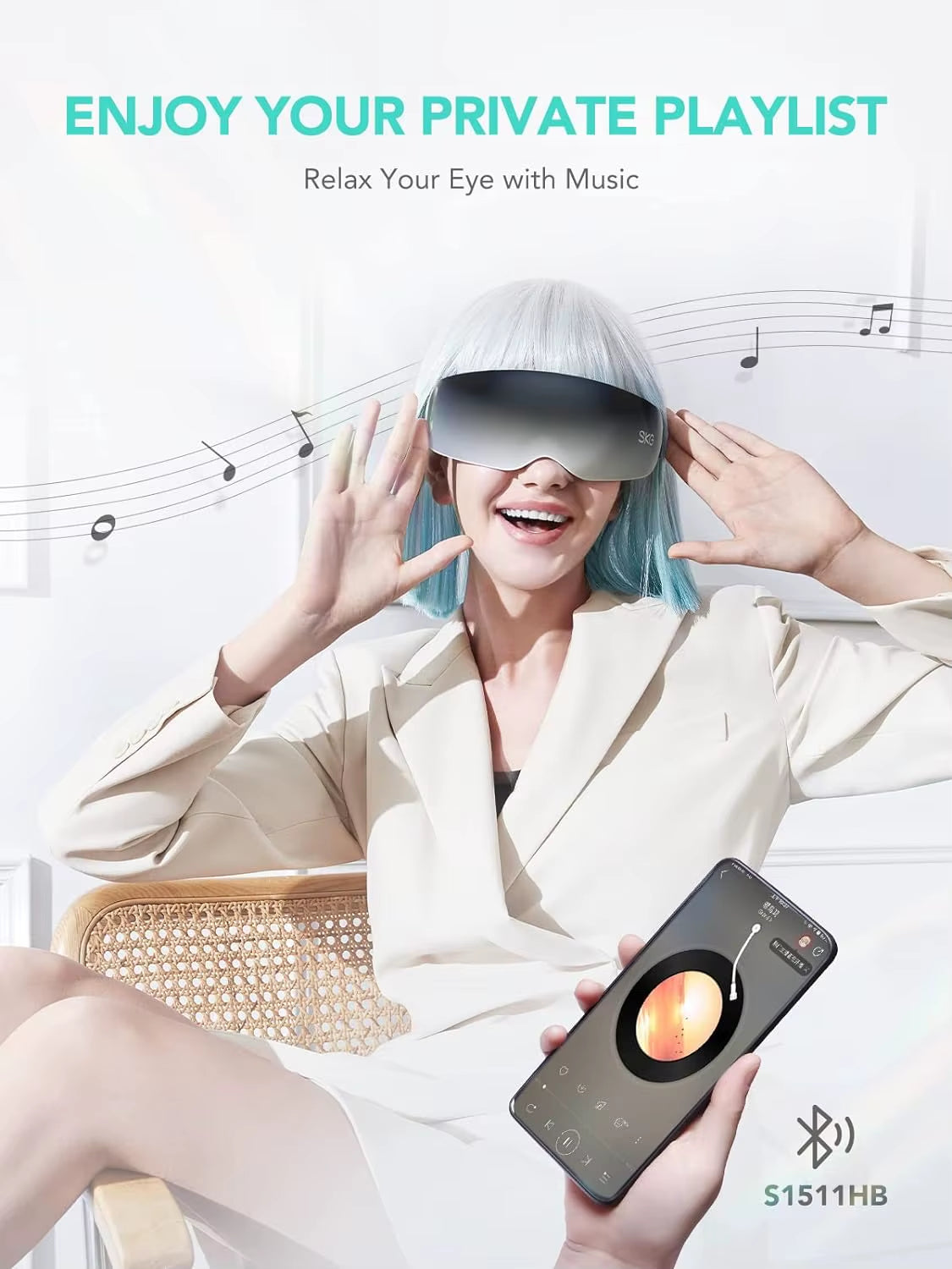 Eye Massager with Heat, Vibration, Bluetooth, Smart Heated for Eyes, Improve Sleep Relaxation