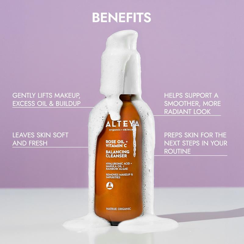 Facial Cleanser + Serum Set - Organic Facial Skincare with Gentle Foaming Cleanser and Brightening Serum - Hyaluronic Acid for Dewy Radiant Skin