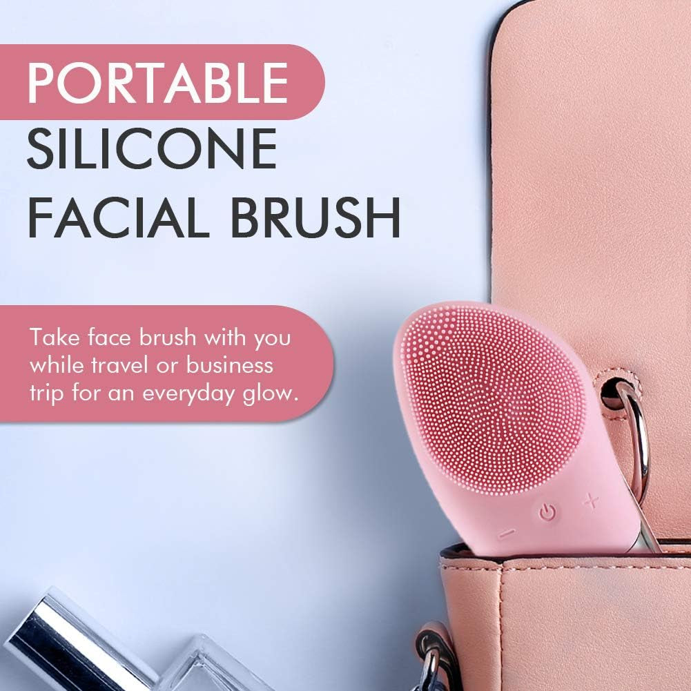 Silicone Facial Cleansing Brush, Electric Face Brush 6-Speed, IPX7 Waterproof Silicone Face Scrubbers Anti-Aging Skin Cleanser for Skin Care and Exfoliation, Deep Cleansing, Massaging (Pink)