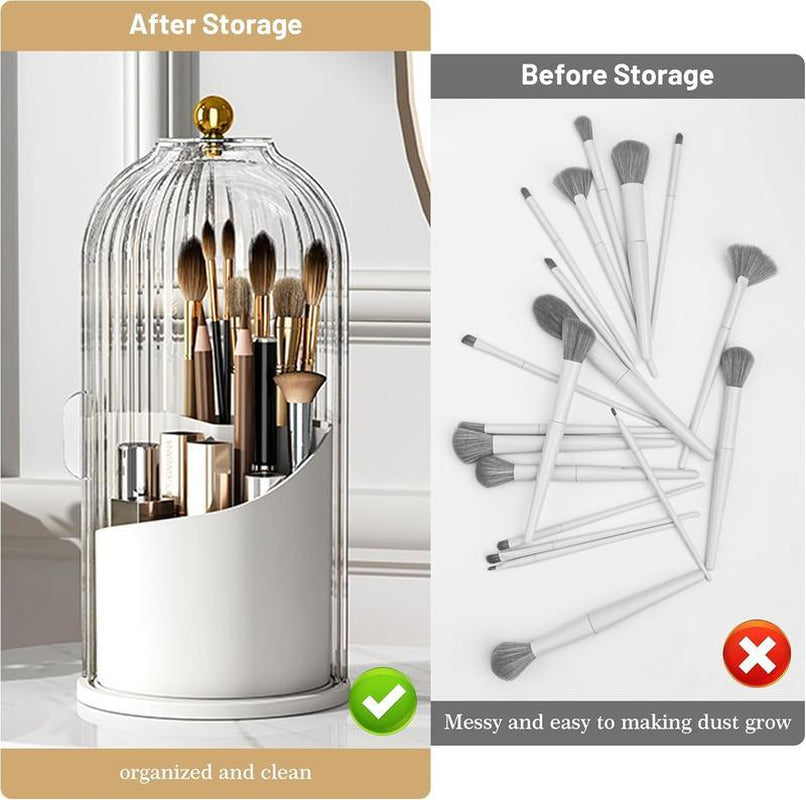 Makeup Brush Holder Organizer with Lid -360Orotating Clear Dustproof Storage Box for Vanitybathroom Countertop in White House Organizer Makeup Brush Holder Organizer,Tiktokshopfalldealsforyou Toothbrush Protector