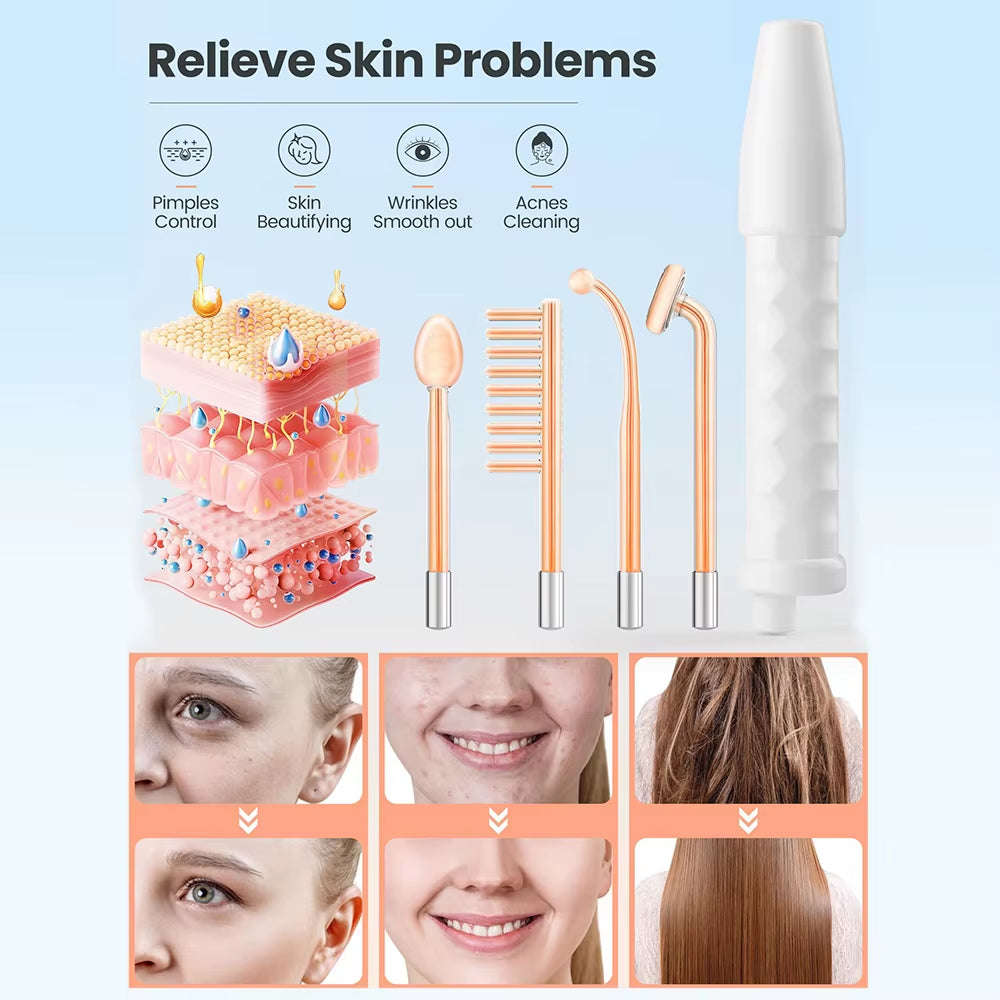 Electrode Glass Tube High Frequency Machine Neon + Argon Wand for Face Skin Spa anti Wrinkle Acne Spots Remover Hair Frizz Care