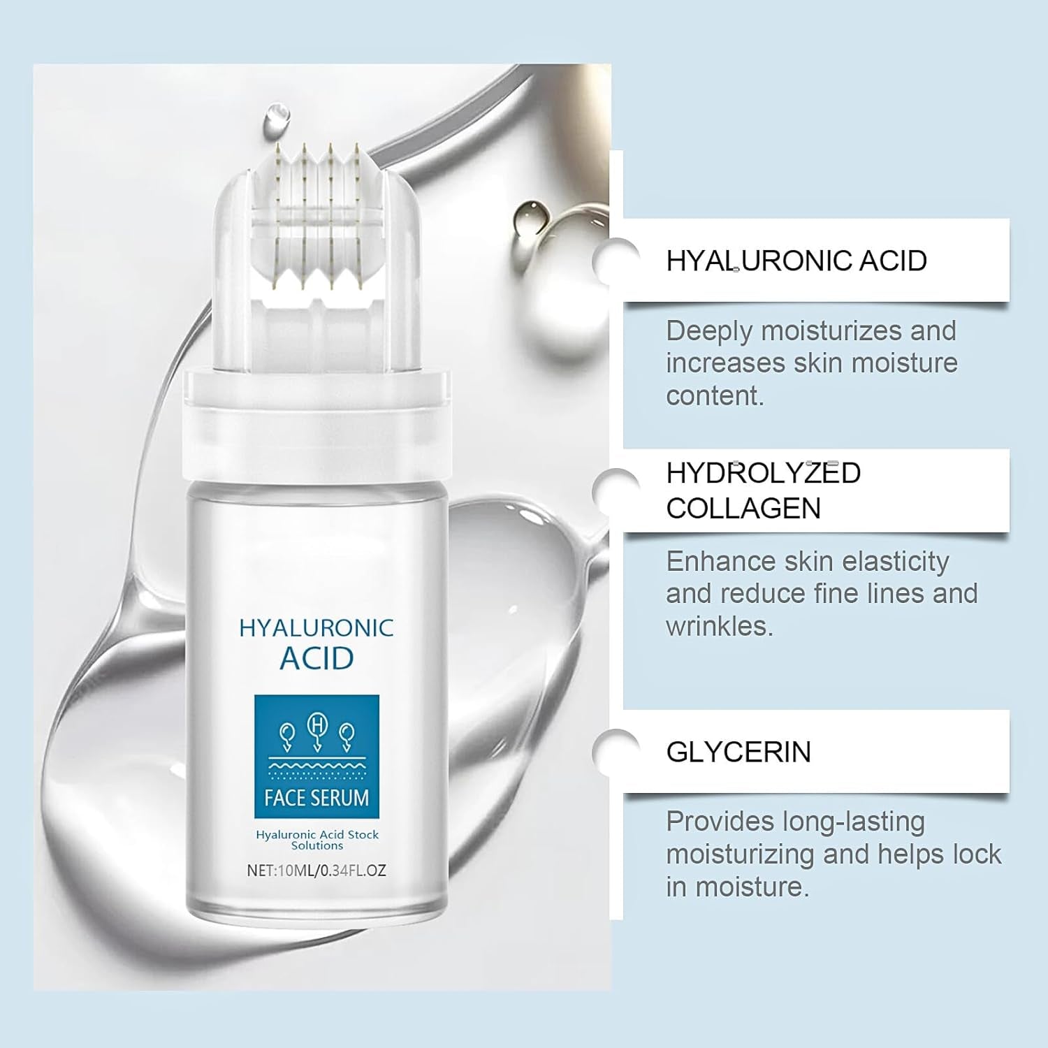 Hyaluronic Acid Microneedling Serum, Hyaluronic Acid Serum, Gla-Mory Micro-Infusion Facial System, Hyaluronic Acid Micro Needling Roller, Hyaluronic Acid Face Serum for Women, Hydrating, anti Wrinkle