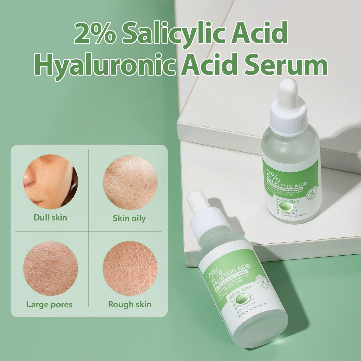 2% Salicylic Acid Face Serum with Hyaluronic Acid, Hydrating Serum for Face, Pore Exfoliating for All Skin, 30Ml