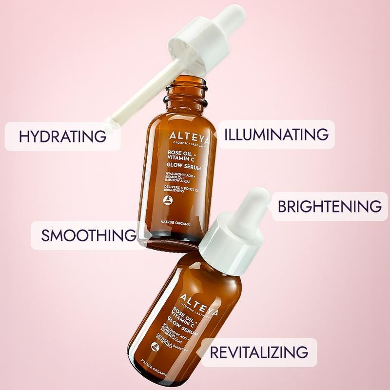 Facial Cleanser + Serum Set - Organic Facial Skincare with Gentle Foaming Cleanser and Brightening Serum - Hyaluronic Acid for Dewy Radiant Skin