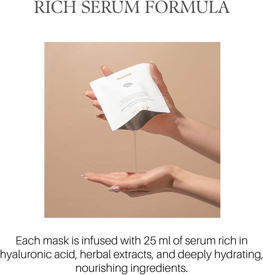 D’Alba Italian White Truffle Nourishing Treatment Mask 5Pcs, Vegan Skincare, Nourishing and Soothing Sheet Mask for Dry and Tired Skin, Safe for Sensitive Skin, Deep Hydration Mask, Korean Skincare