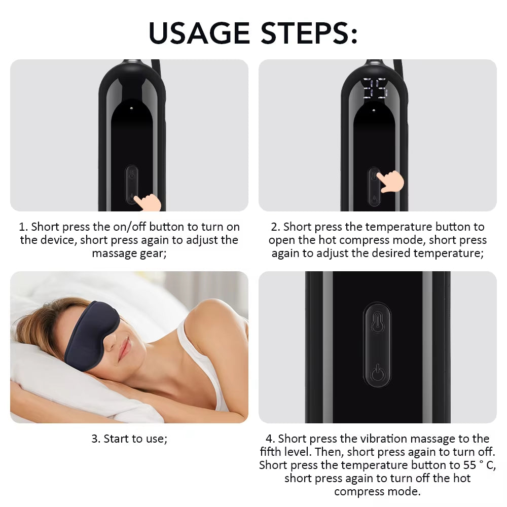 Eye Massager with Heat Vibration Rechargeable Sleep Mask Electric Eye Care Device for Relaxation and Headache Relief
