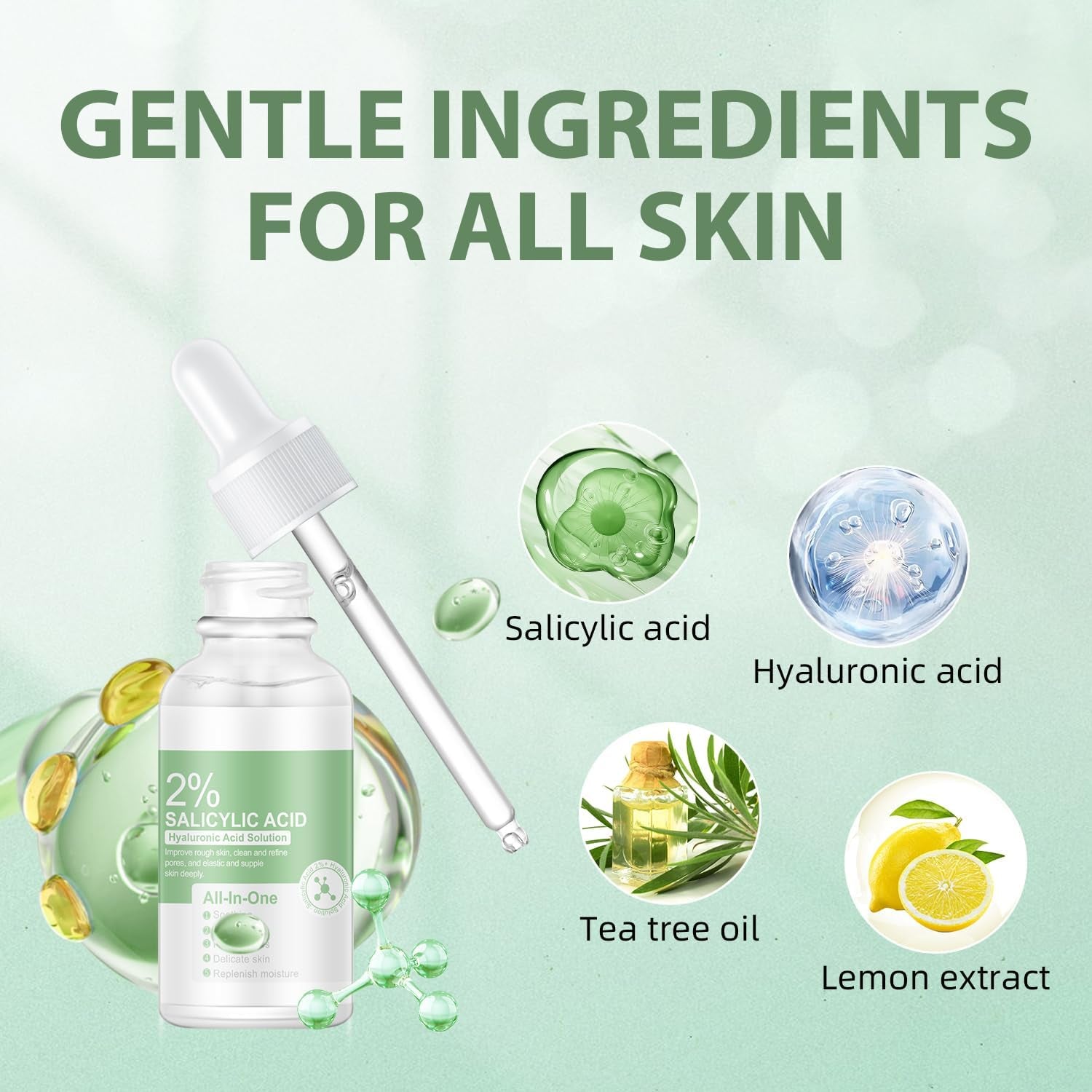 2% Salicylic Acid Face Serum with Hyaluronic Acid, Hydrating Serum for Face, Pore Exfoliating for All Skin, 30Ml