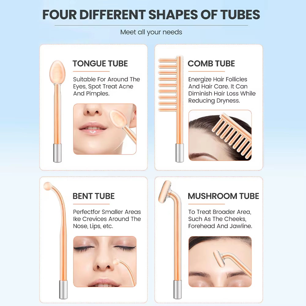Electrode Glass Tube High Frequency Machine Neon + Argon Wand for Face Skin Spa anti Wrinkle Acne Spots Remover Hair Frizz Care
