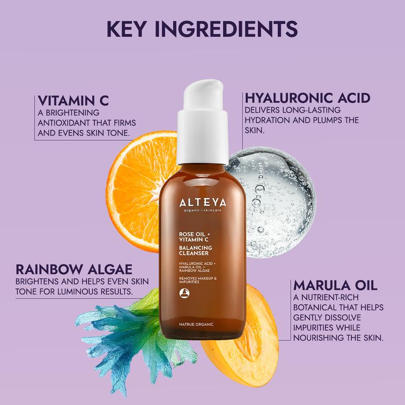 Facial Cleanser + Serum Set - Organic Facial Skincare with Gentle Foaming Cleanser and Brightening Serum - Hyaluronic Acid for Dewy Radiant Skin