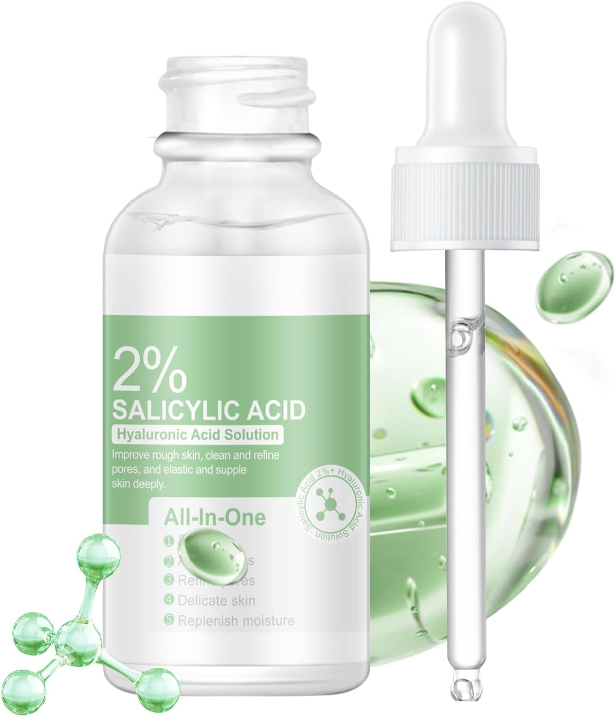 2% Salicylic Acid Face Serum with Hyaluronic Acid, Hydrating Serum for Face, Pore Exfoliating for All Skin, 30Ml