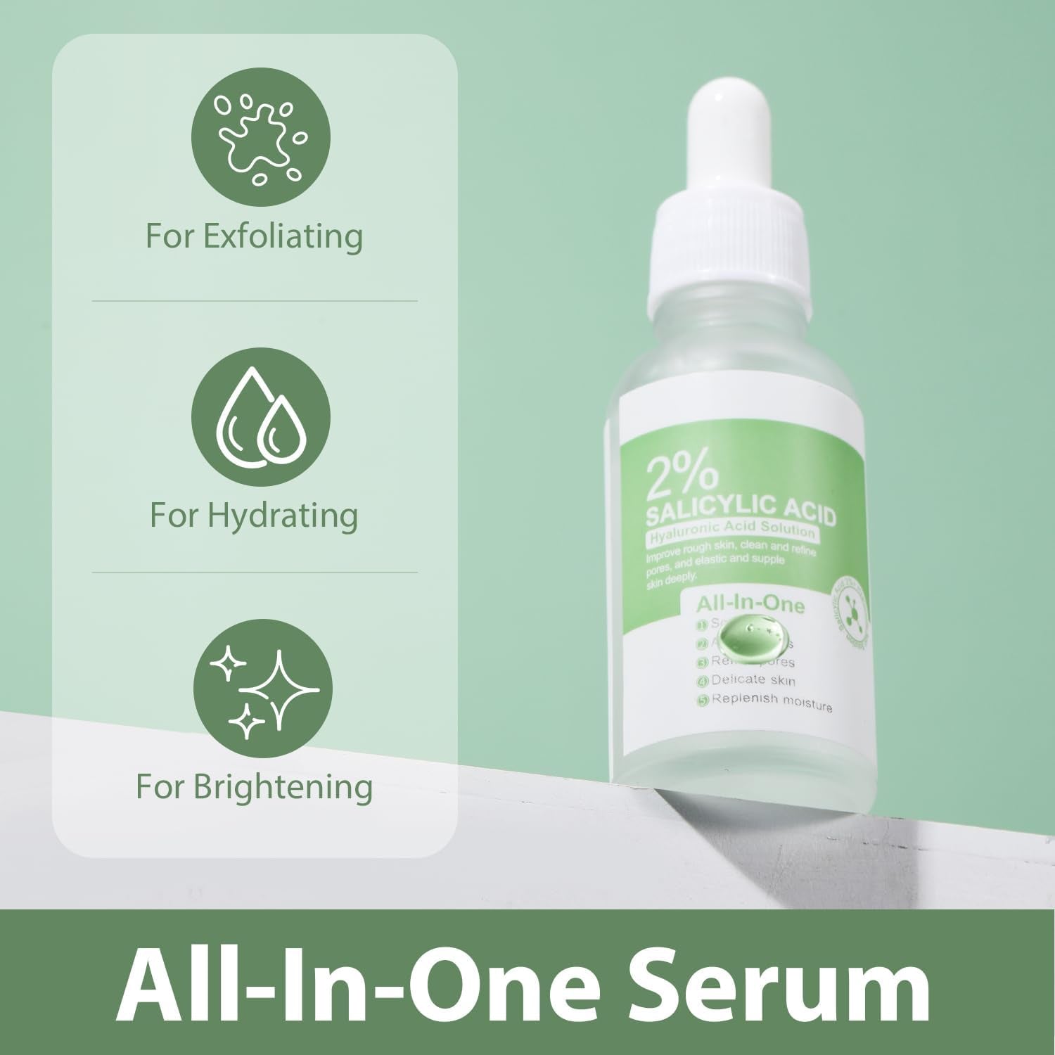 2% Salicylic Acid Face Serum with Hyaluronic Acid, Hydrating Serum for Face, Pore Exfoliating for All Skin, 30Ml