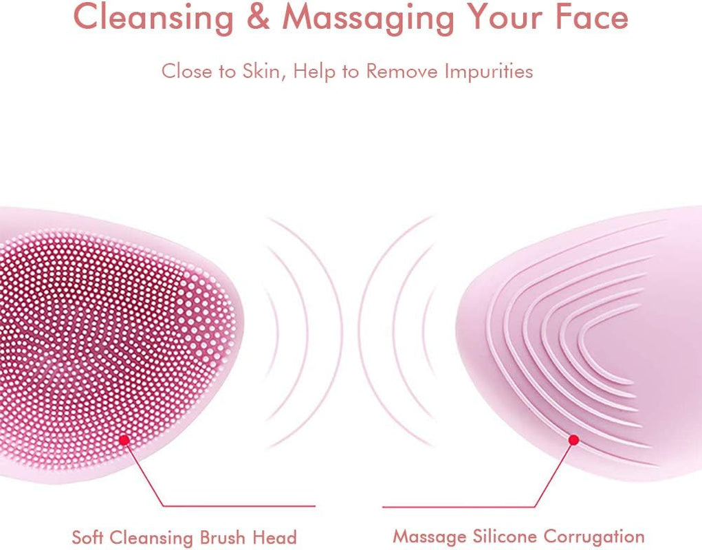 Silicone Facial Cleansing Brush, Electric Face Brush 6-Speed, IPX7 Waterproof Silicone Face Scrubbers Anti-Aging Skin Cleanser for Skin Care and Exfoliation, Deep Cleansing, Massaging (Pink)