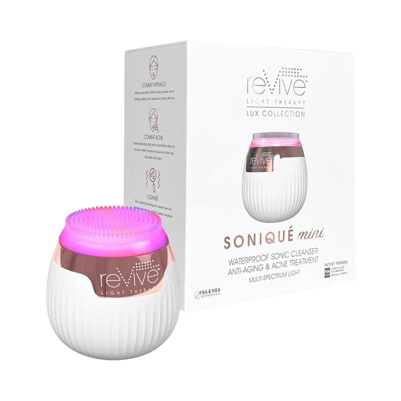 Revive Light Therapy Soniqué Mini LED Light Therapy Sonic Facial Cleansing Brush, Red & Blue Light Therapy, Reduces Appearance of Acne & Wrinkles