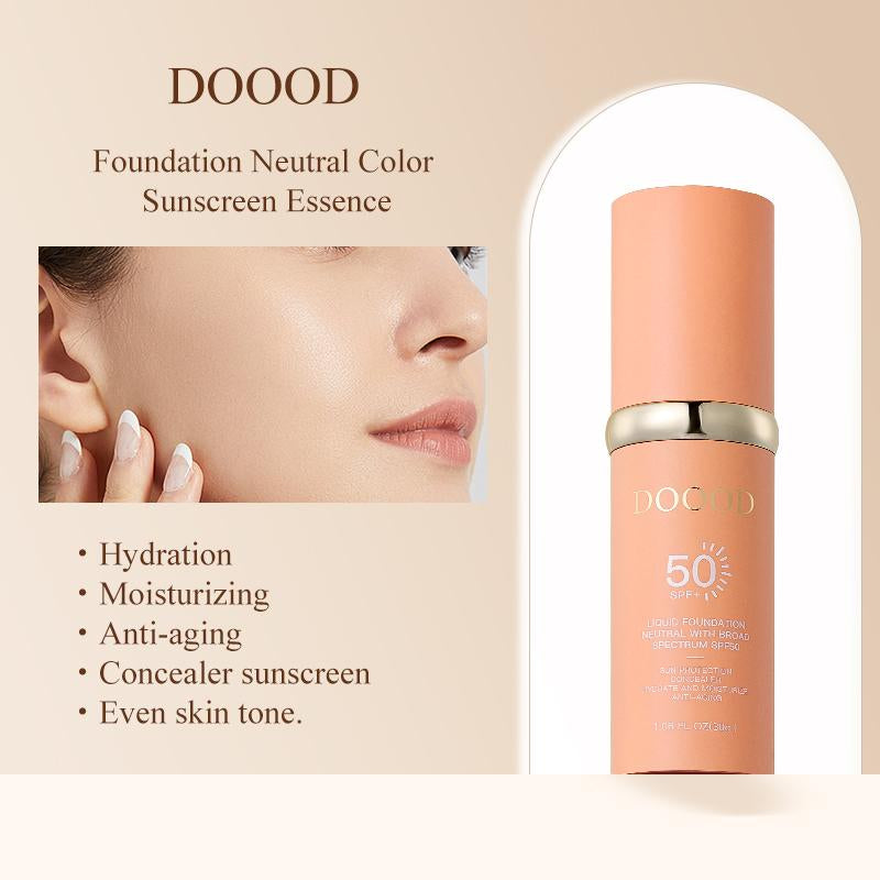 DOOOD 4-In-1 Foundation Liquid SPF 50+++, Moisturizing Even Skin Toning Color, Foundation Medium Spectrum, Hydrating Medium Full Coverage Concealer, Waterproof for Gym, Sports, Dancing