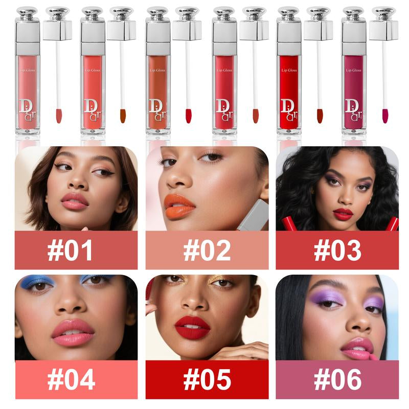 Kiss Someone 6-Piece Lip Gloss Set - Pink Tea, Pomegranate Red, Peachy Pink, Tomato Red, Purple - Lightweight, Long Lasting, Natural Stain, Non-Drying, Non-Patchy for All Skin Types Cosmetic Makeup Glossy
