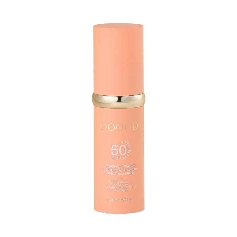DOOOD 4-In-1 Foundation Liquid SPF 50+++, Moisturizing Even Skin Toning Color, Foundation Medium Spectrum, Hydrating Medium Full Coverage Concealer, Waterproof for Gym, Sports, Dancing