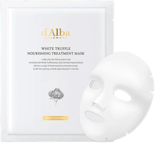 D’Alba Italian White Truffle Nourishing Treatment Mask 5Pcs, Vegan Skincare, Nourishing and Soothing Sheet Mask for Dry and Tired Skin, Safe for Sensitive Skin, Deep Hydration Mask, Korean Skincare
