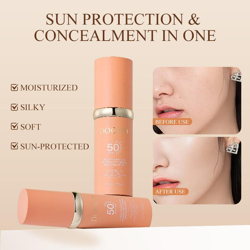 DOOOD 4-In-1 Foundation Liquid SPF 50+++, Moisturizing Even Skin Toning Color, Foundation Medium Spectrum, Hydrating Medium Full Coverage Concealer, Waterproof for Gym, Sports, Dancing