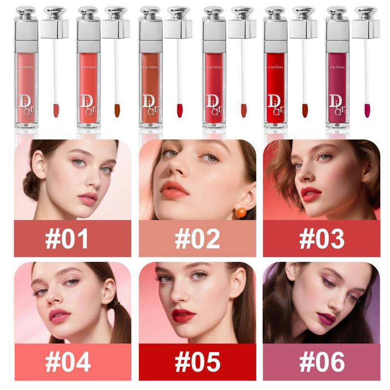 Kiss Someone 6-Piece Lip Gloss Set - Pink Tea, Pomegranate Red, Peachy Pink, Tomato Red, Purple - Lightweight, Long Lasting, Natural Stain, Non-Drying, Non-Patchy for All Skin Types Cosmetic Makeup Glossy