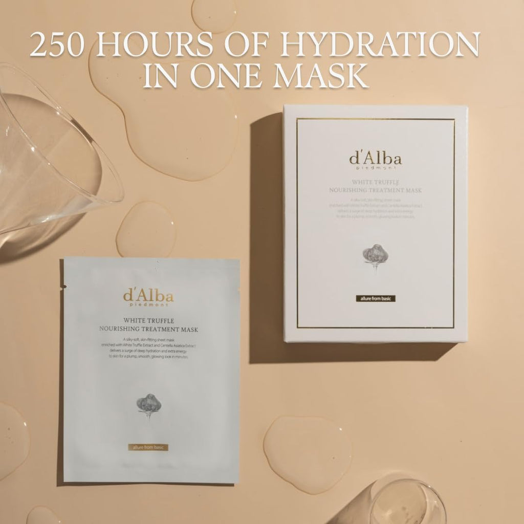 D’Alba Italian White Truffle Nourishing Treatment Mask 5Pcs, Vegan Skincare, Nourishing and Soothing Sheet Mask for Dry and Tired Skin, Safe for Sensitive Skin, Deep Hydration Mask, Korean Skincare