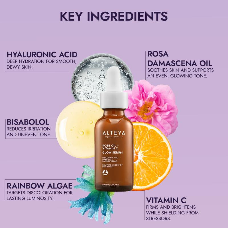 Facial Cleanser + Serum Set - Organic Facial Skincare with Gentle Foaming Cleanser and Brightening Serum - Hyaluronic Acid for Dewy Radiant Skin